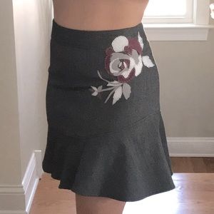 HOW & WEN Anthropologie Herringbone wool Asymmetrical A-line suit mini skirt